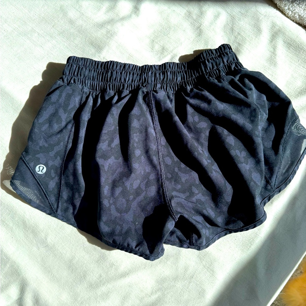 Lululemon black cheetah running shorts